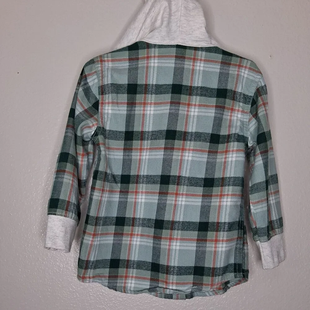 Carters Toddler Boys 2 Piece Set Plaid Hooded Flannel Shirt and Gray Pants 3T